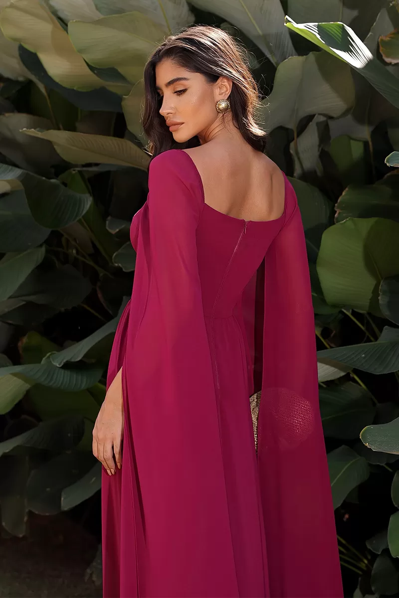 Dot Clothing - Vestido Longo Dot Clothing Manga Capa Cereja - 2046CEREJA