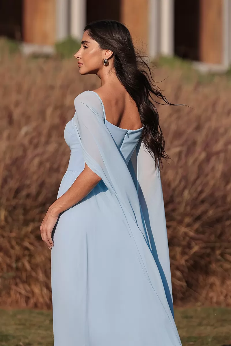 Dot Clothing - Vestido Longo Dot Clothing Manga Capa Azul Claro - 2046AZULCL