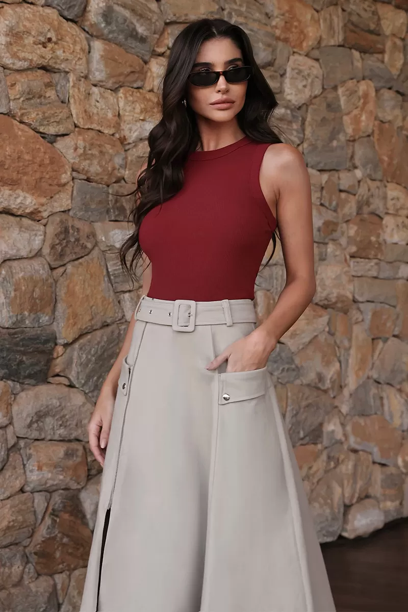 Dot Clothing - Saia Longa Dot Clothing Sarja Caqui - 2744CAQUI