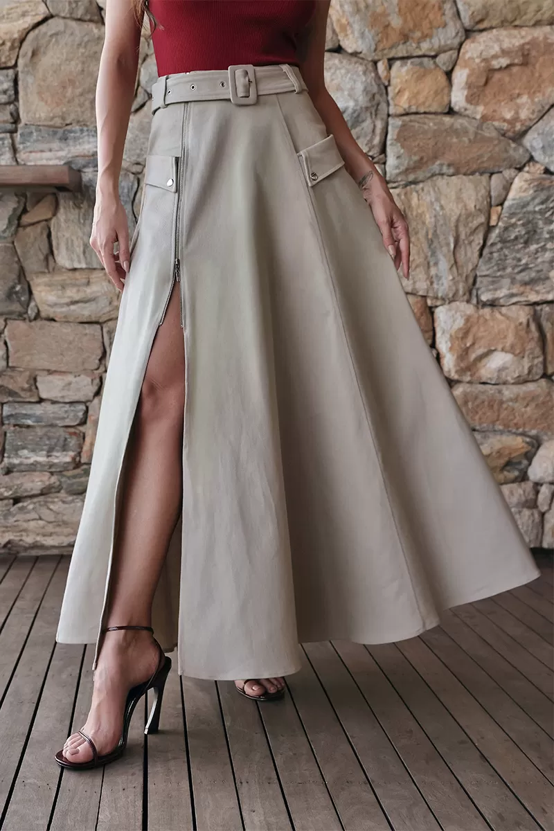 Dot Clothing - Saia Longa Dot Clothing Sarja Caqui - 2744CAQUI