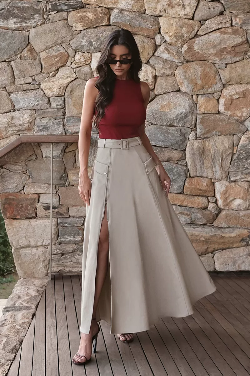 Dot Clothing - Saia Longa Dot Clothing Sarja Caqui - 2744CAQUI