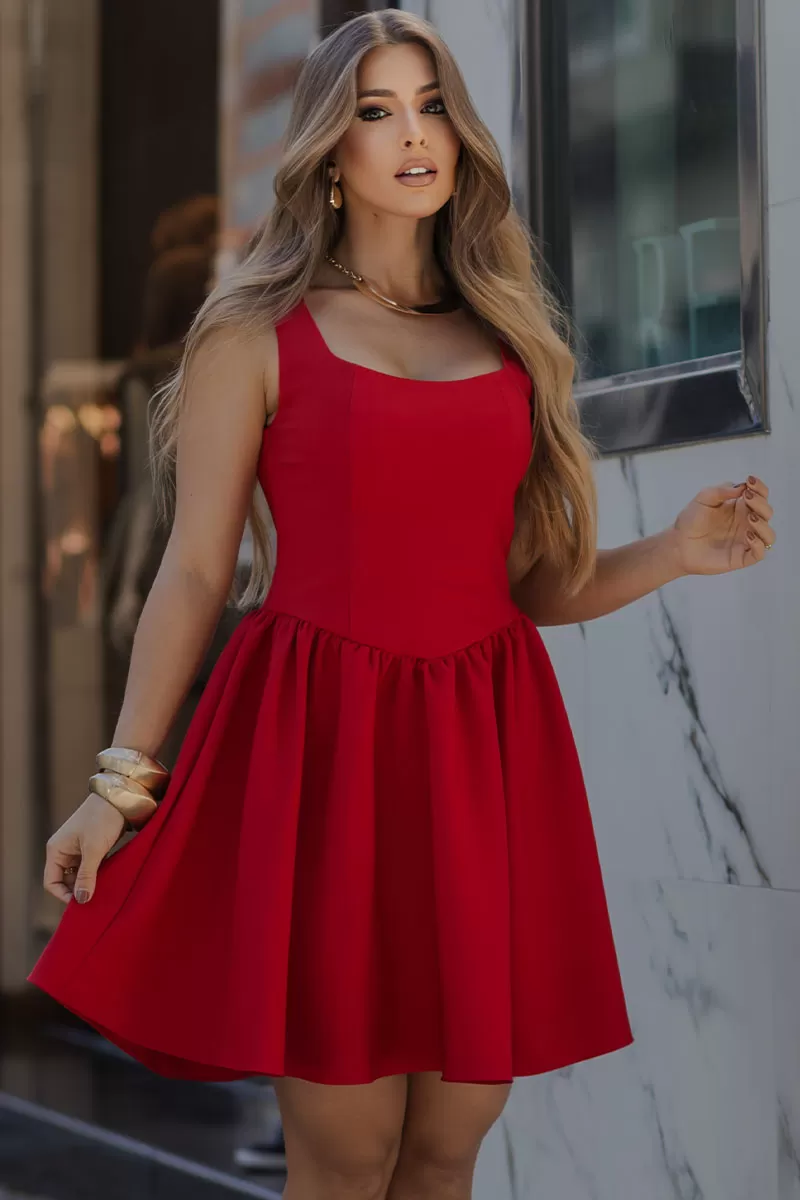 Miss Misses - Filipa Dress with Pleats and Red Zipper - 54581024