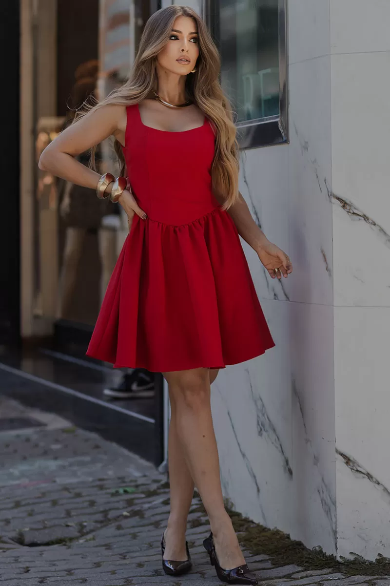 Miss Misses - Filipa Dress with Pleats and Red Zipper - 54581024