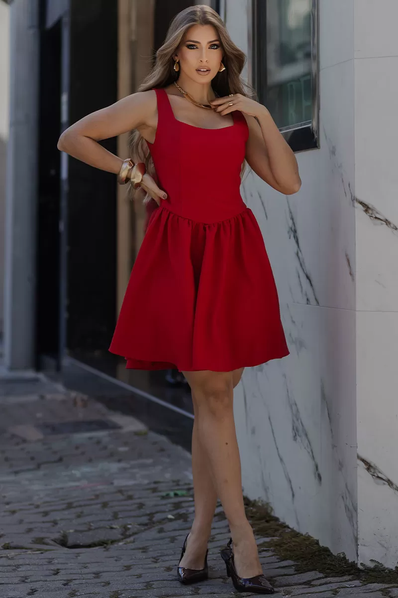 Miss Misses - Filipa Dress with Pleats and Red Zipper - 54581024