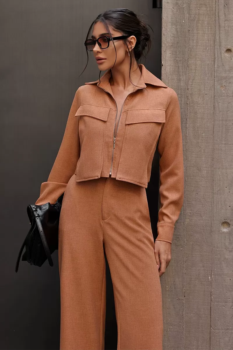 Dot Clothing - Set Dot Clothing Pantalona Shirt Zipper Camel - 2755CAMEL