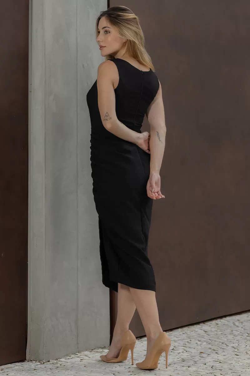 Miss Misses - Vestido Ivone MD Franzido Frente C/Bojo Preto - 54562001