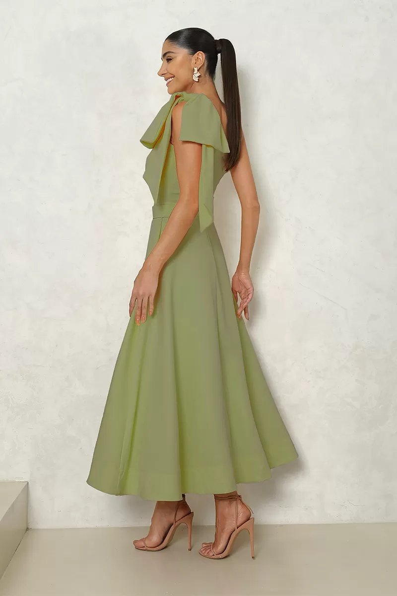 Miss Misses - Vestido Julia Um Ombro Só com Laço E C/ Cinto Verde - 54384VERDE