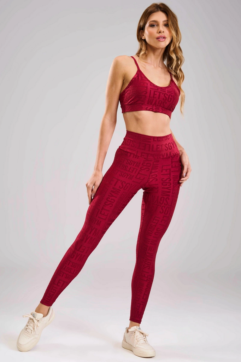 Lets Gym - Velvet Name Marsala Leggings - 2628MS