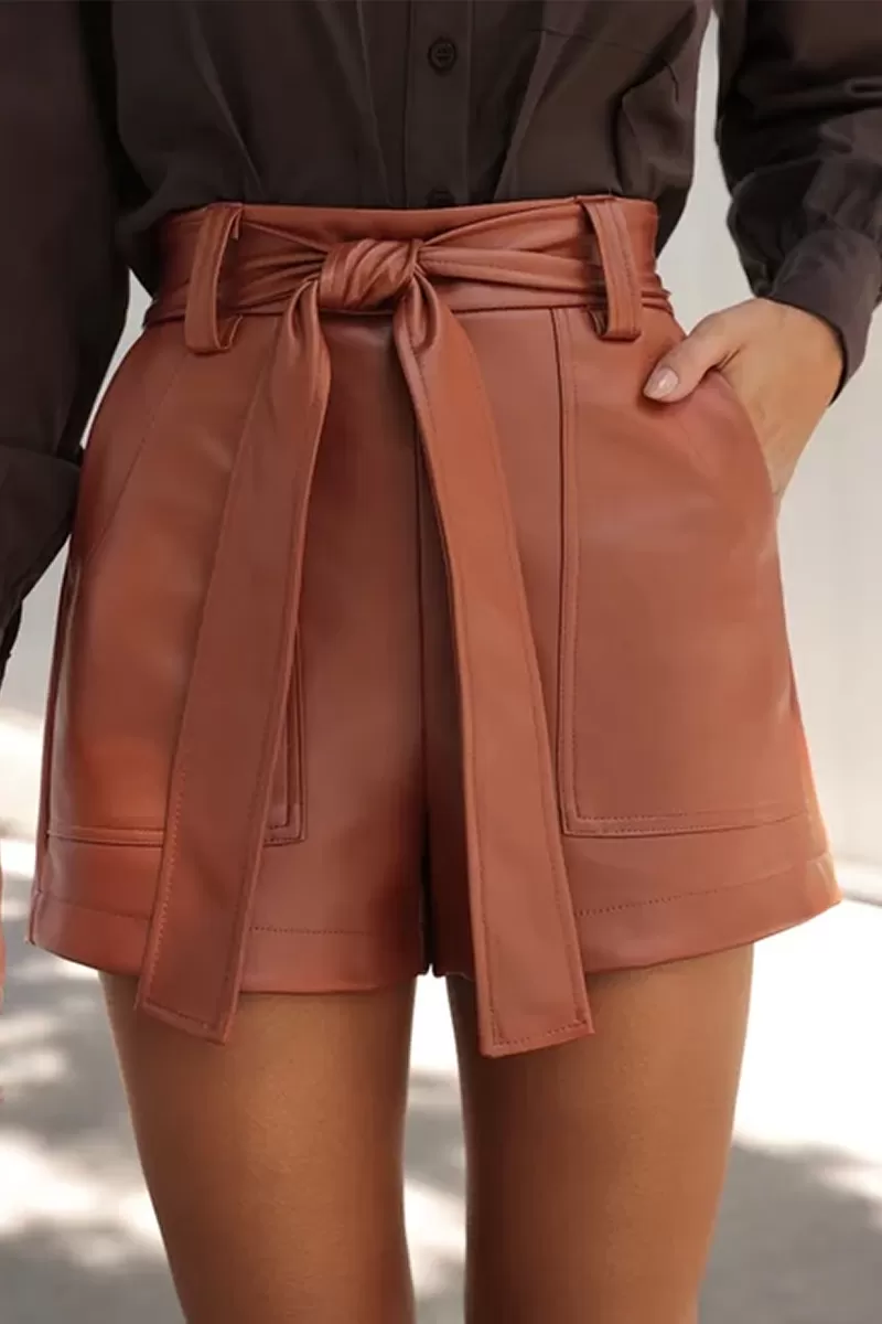 Dot Clothing - Shorts Dot Clothing Courino Com Laço Marrom - 2746MARROM