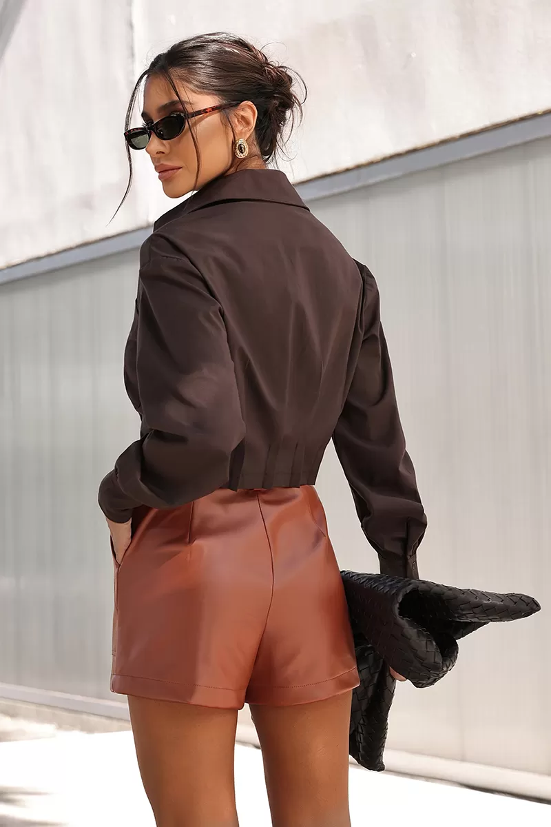 Dot Clothing - Shorts Dot Clothing Courino Com Laço Marrom - 2746MARROM