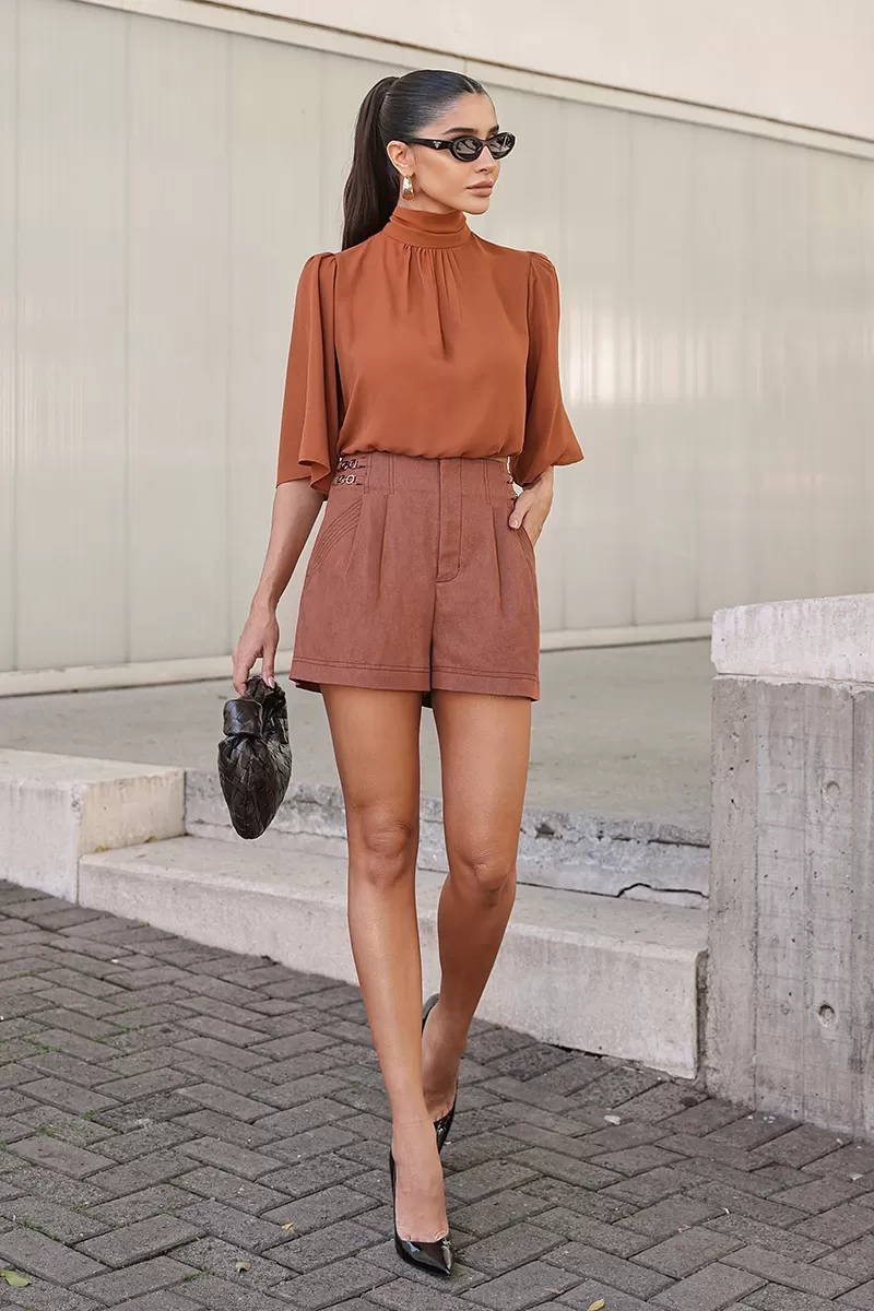 Dot Clothing - Dot Clothing Twill Shorts with Buckle Brown - 2748MARROM