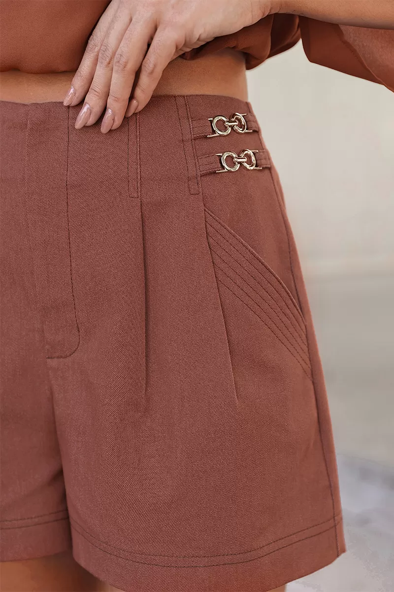 Dot Clothing - Dot Clothing Twill Shorts with Buckle Brown - 2748MARROM