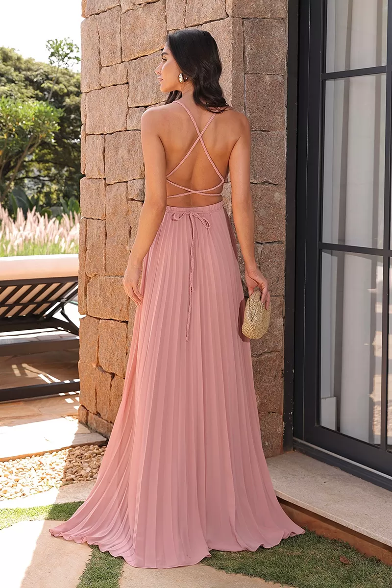 Dot Clothing - Vestido Longo Dot Clothing Saia Plissada Rosa - 2753ROSA