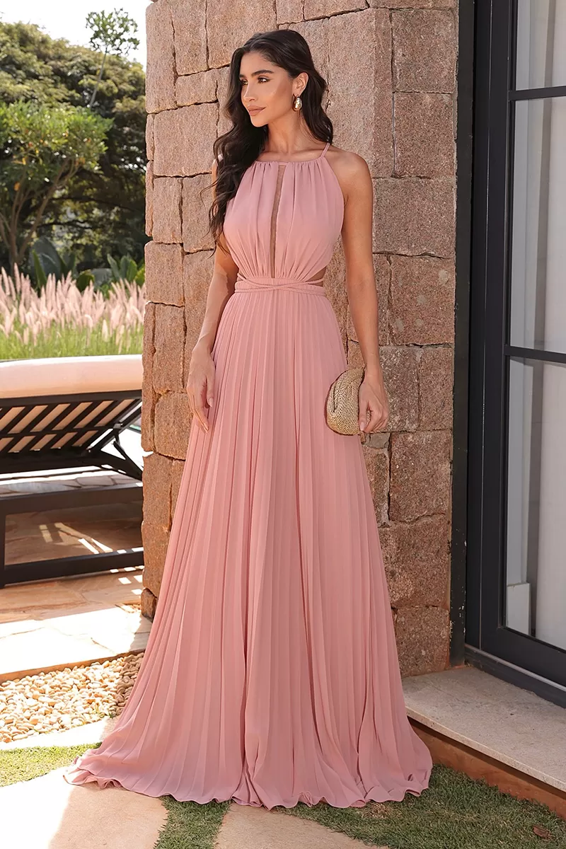 Dot Clothing - Long Dress Dot Clothing Pleated Skirt Pink - 2753ROSA