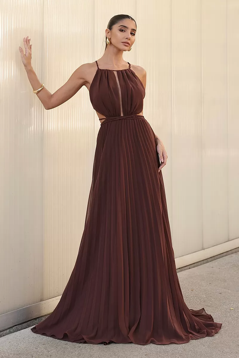 Dot Clothing - Long Dress Dot Clothing Brown Pleated Skirt - 2753MARROM