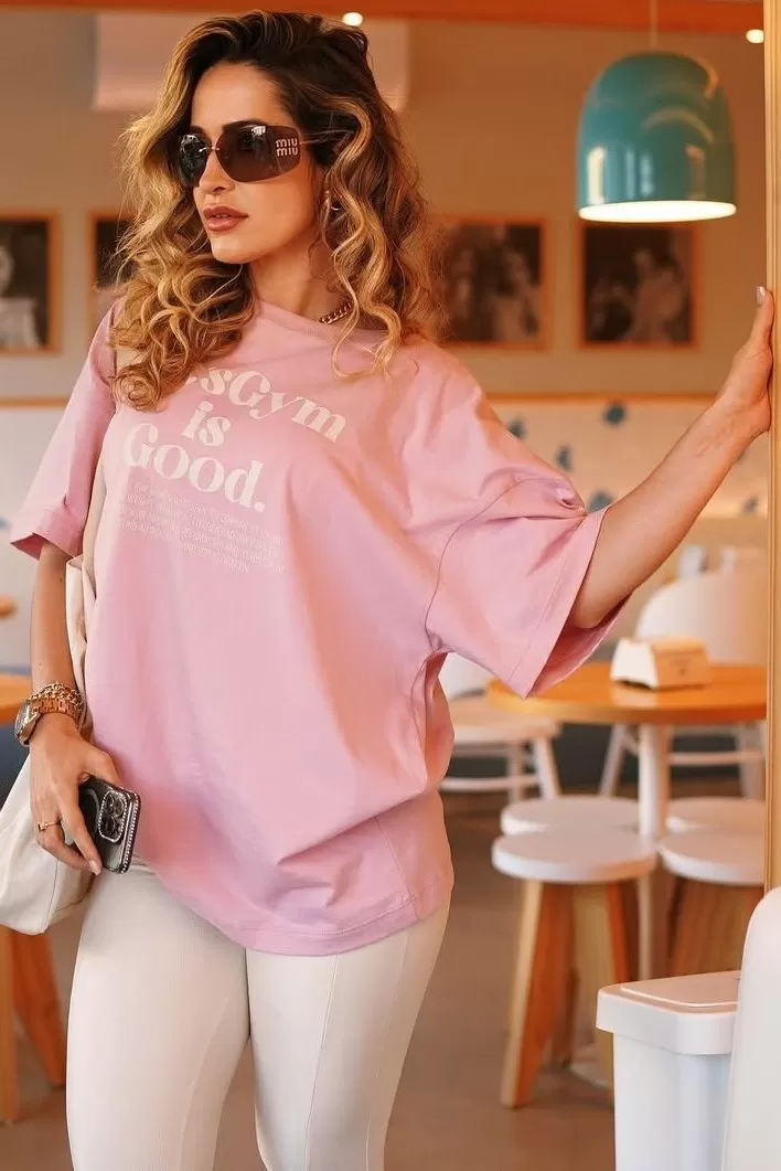 Lets Gym - Camiseta Oversized Minimal Glow Rosa Claro - 2842ROC