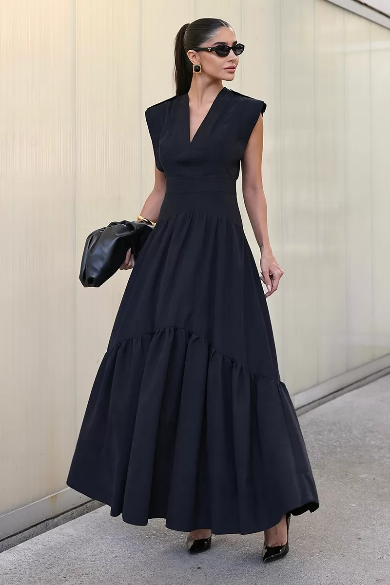 Dot Clothing - Dot Clothing Long Dress with Black Stitching - 2731PRETO