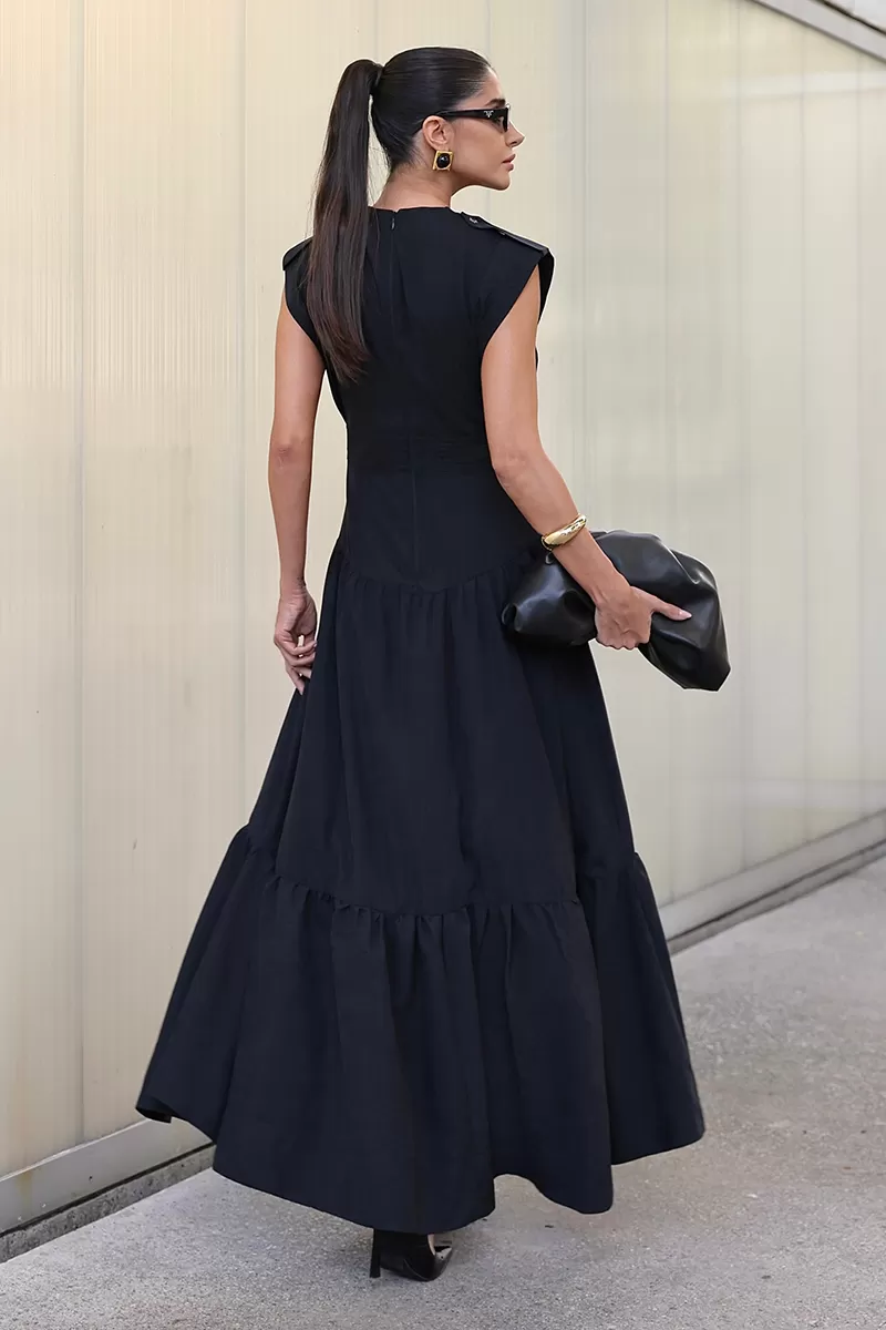 Dot Clothing - Vestido Longo Dot Clothing Pesponto Preto - 2731PRETO