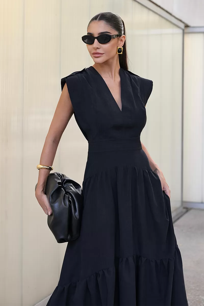 Dot Clothing - Vestido Longo Dot Clothing Pesponto Preto - 2731PRETO