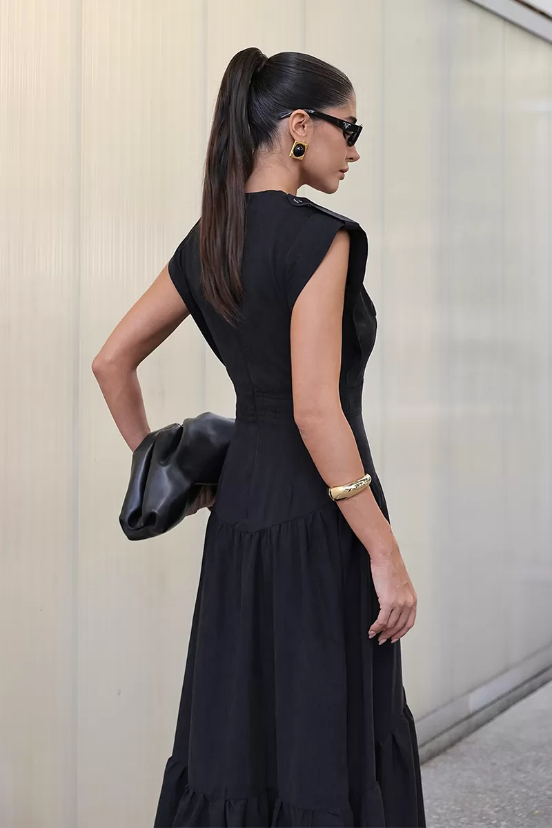 Dot Clothing - Vestido Longo Dot Clothing Pesponto Preto - 2731PRETO