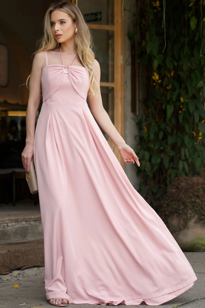 Miss Misses - Ketlyn Long Pink Halter Dress - 54577060