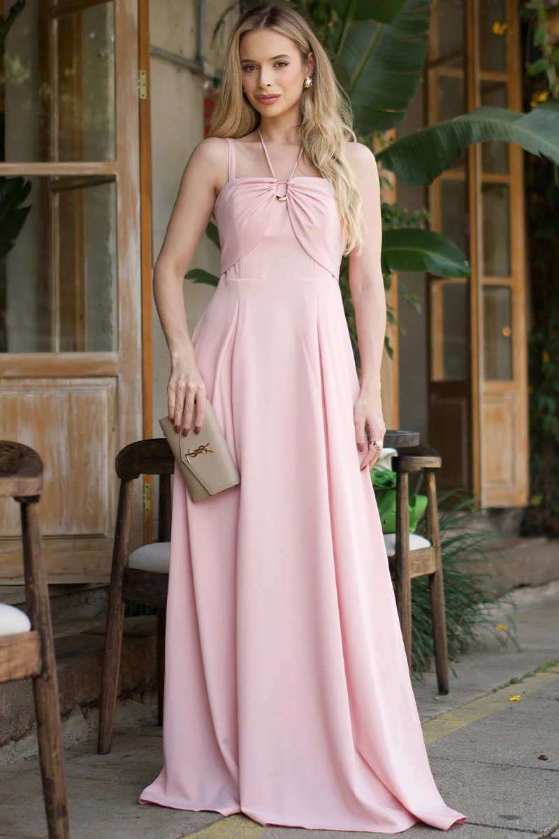 Miss Misses - Ketlyn Long Pink Halter Dress - 54577060