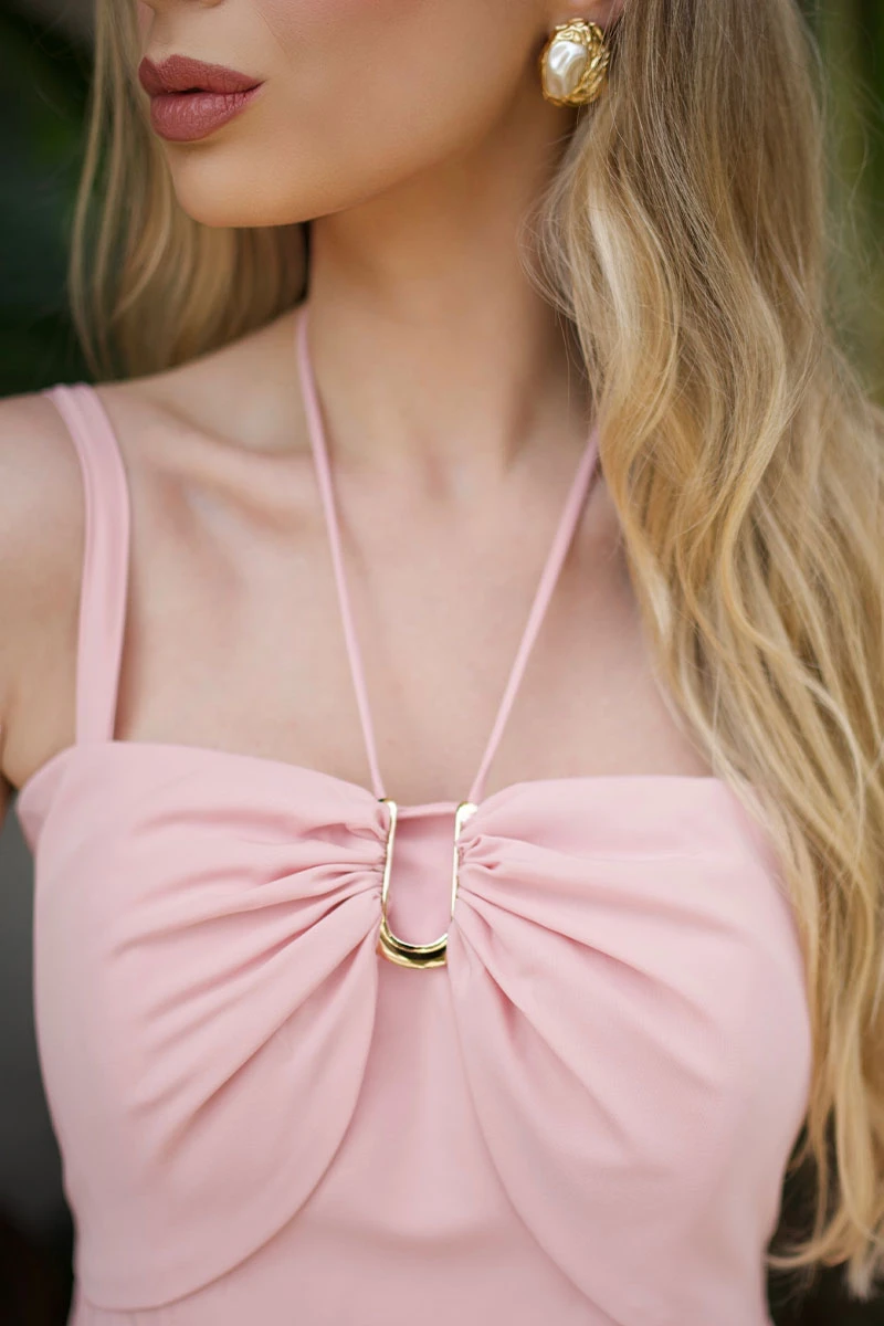 Miss Misses - Ketlyn Long Pink Halter Dress - 54577060