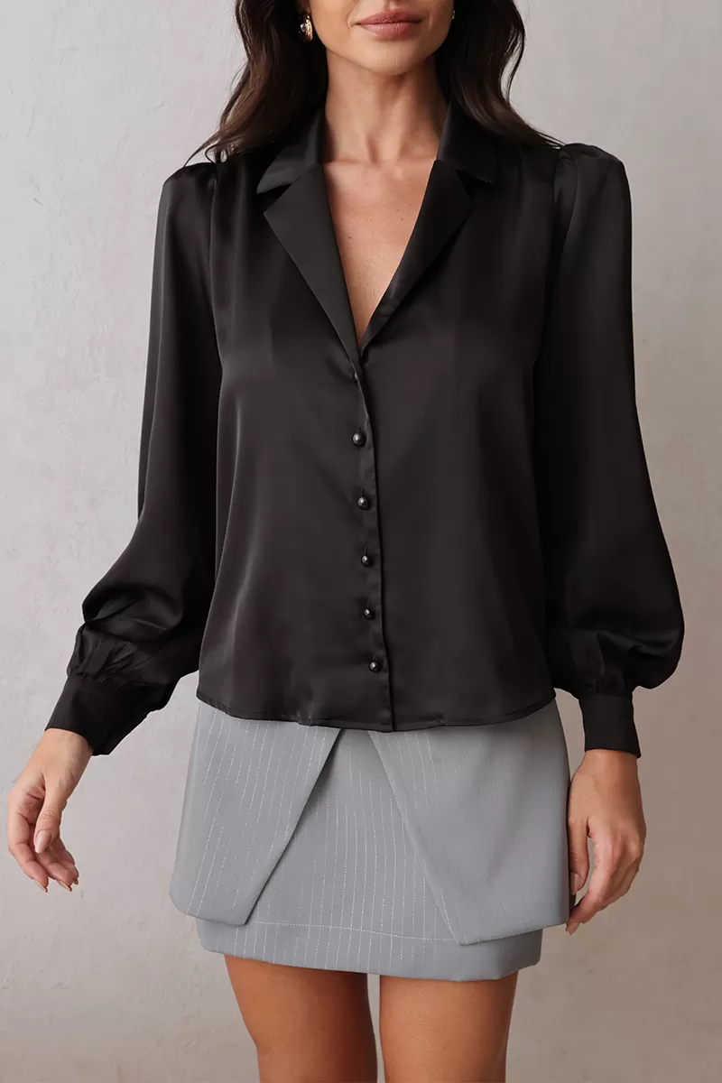 Dot Clothing - Dot Clothing Satin Shirt with Black Collar - 2671PRETO
