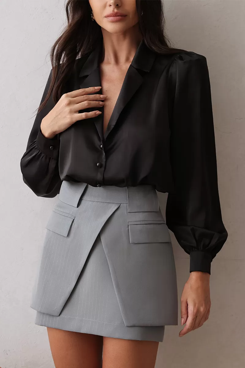 Dot Clothing - Dot Clothing Satin Shirt with Black Collar - 2671PRETO