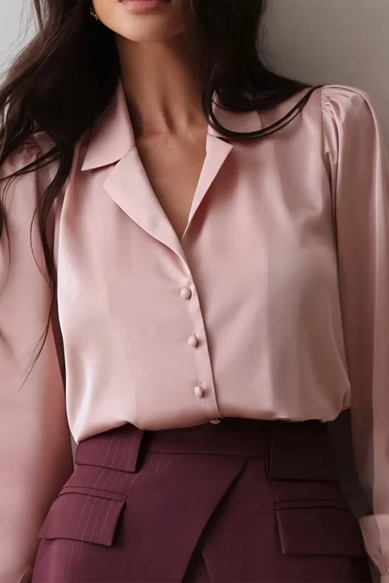 Dot Clothing - Camisa Dot Clothing Acetinada com Gola Rosa - 2671ROSA