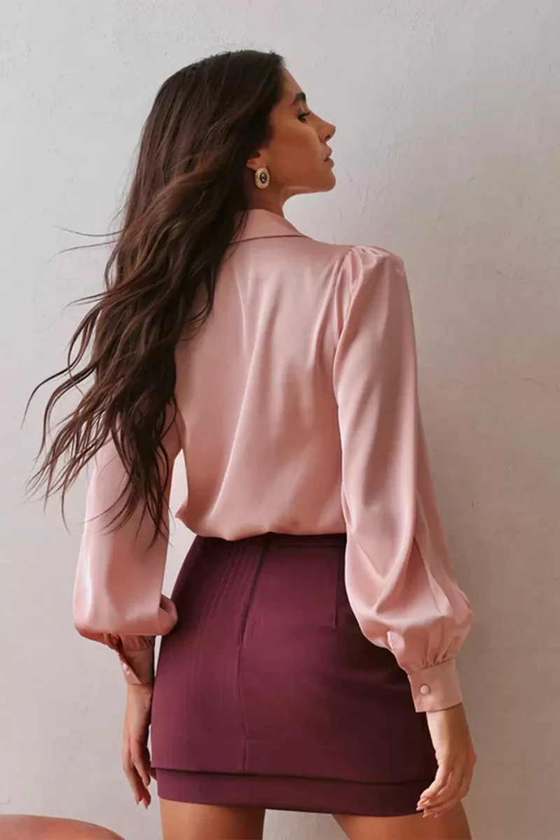 Dot Clothing - Camisa Dot Clothing Acetinada com Gola Rosa - 2671ROSA