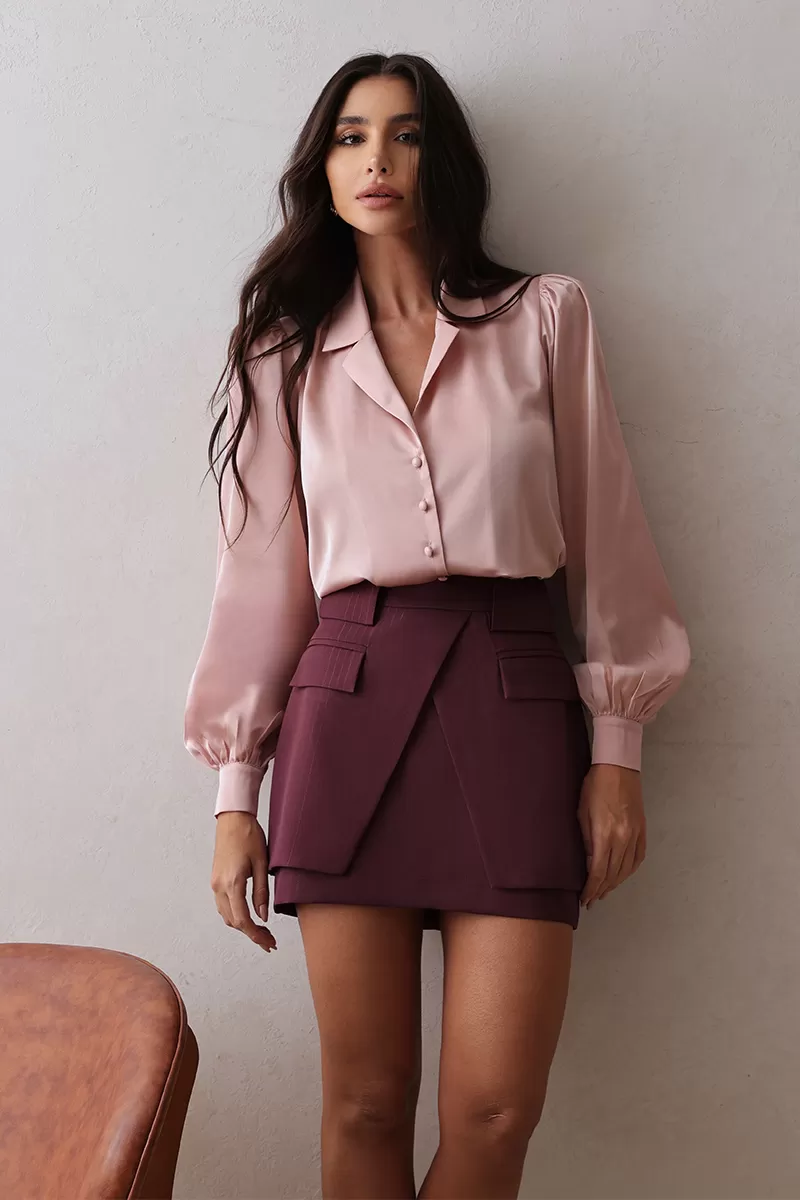 Dot Clothing - Camisa Dot Clothing Acetinada com Gola Rosa - 2671ROSA