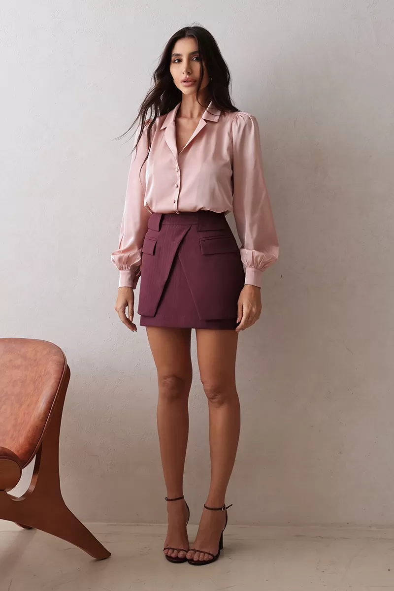 Dot Clothing - Camisa Dot Clothing Acetinada com Gola Rosa - 2671ROSA