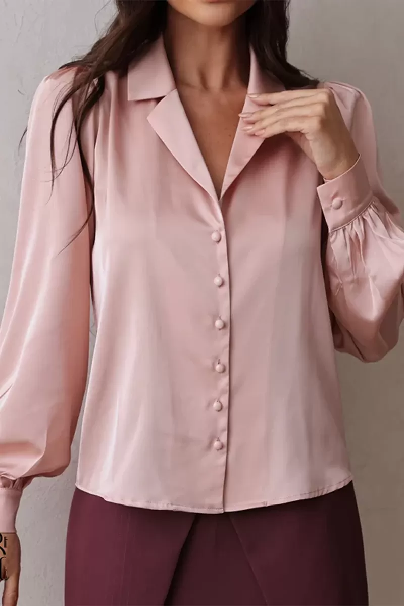 Dot Clothing - Camisa Dot Clothing Acetinada com Gola Rosa - 2671ROSA