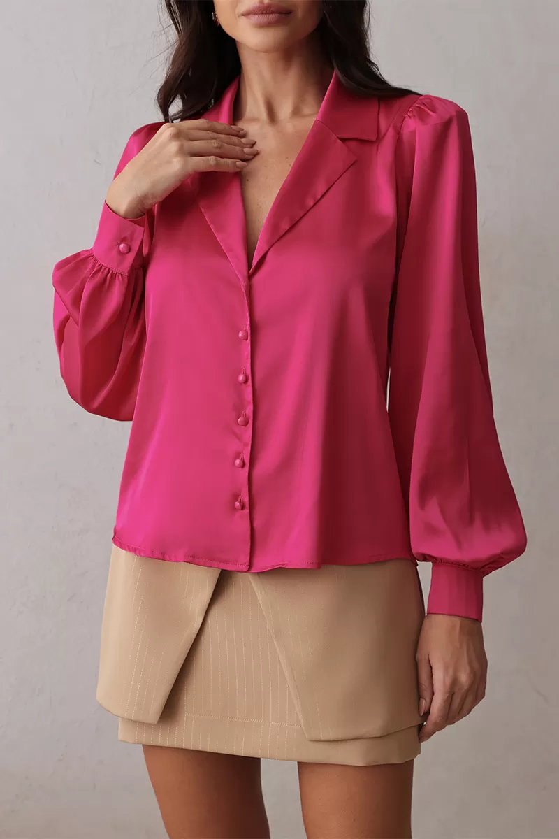 Dot Clothing - Camisa Dot Clothing Acetinada com Gola Pink - 2671PINK