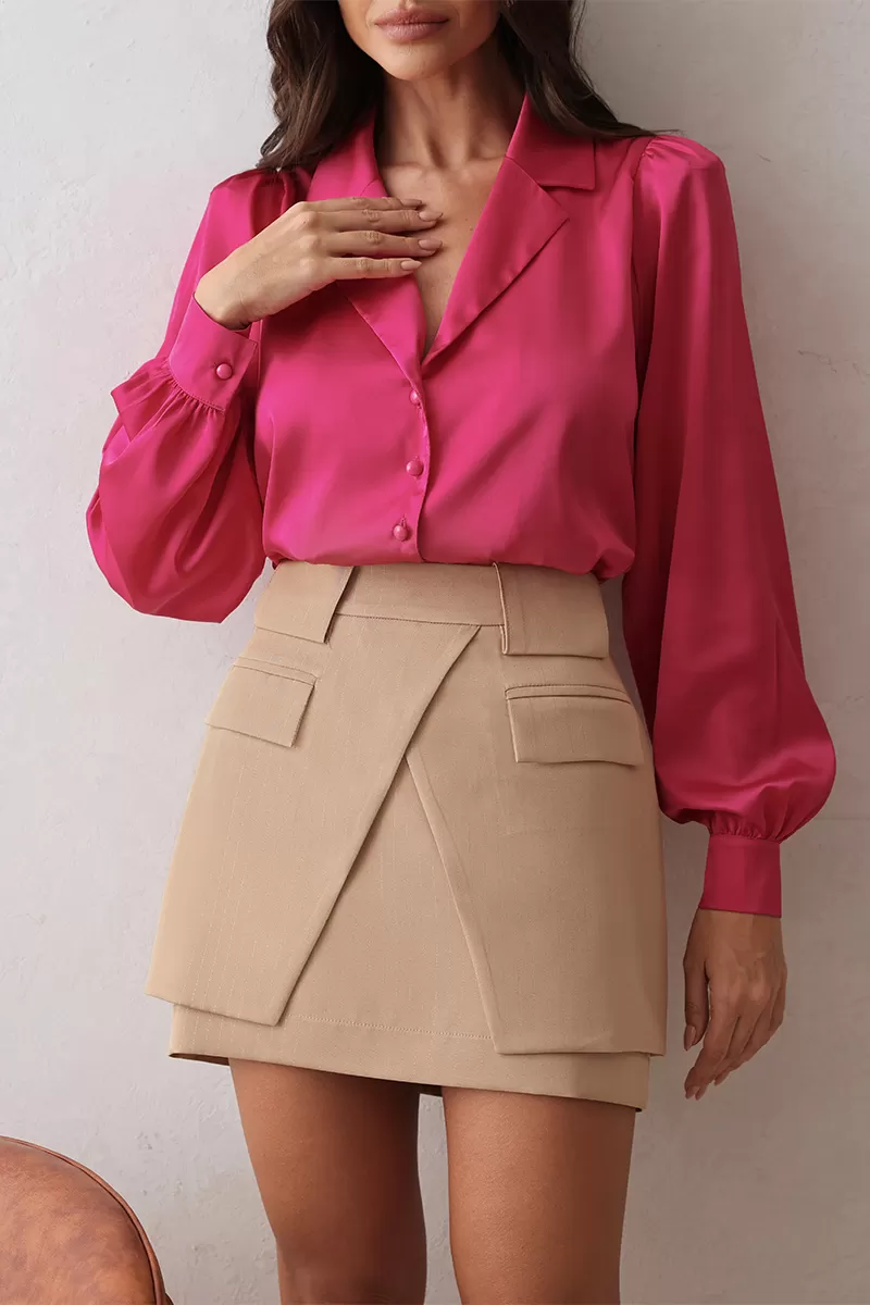 Dot Clothing - Camisa Dot Clothing Acetinada com Gola Pink - 2671PINK