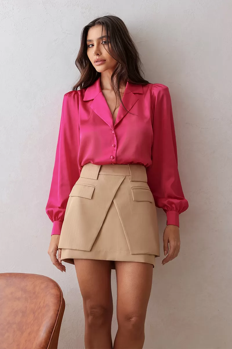 Dot Clothing - Dot Clothing Satin Shirt with Pink Collar - 2671PINK