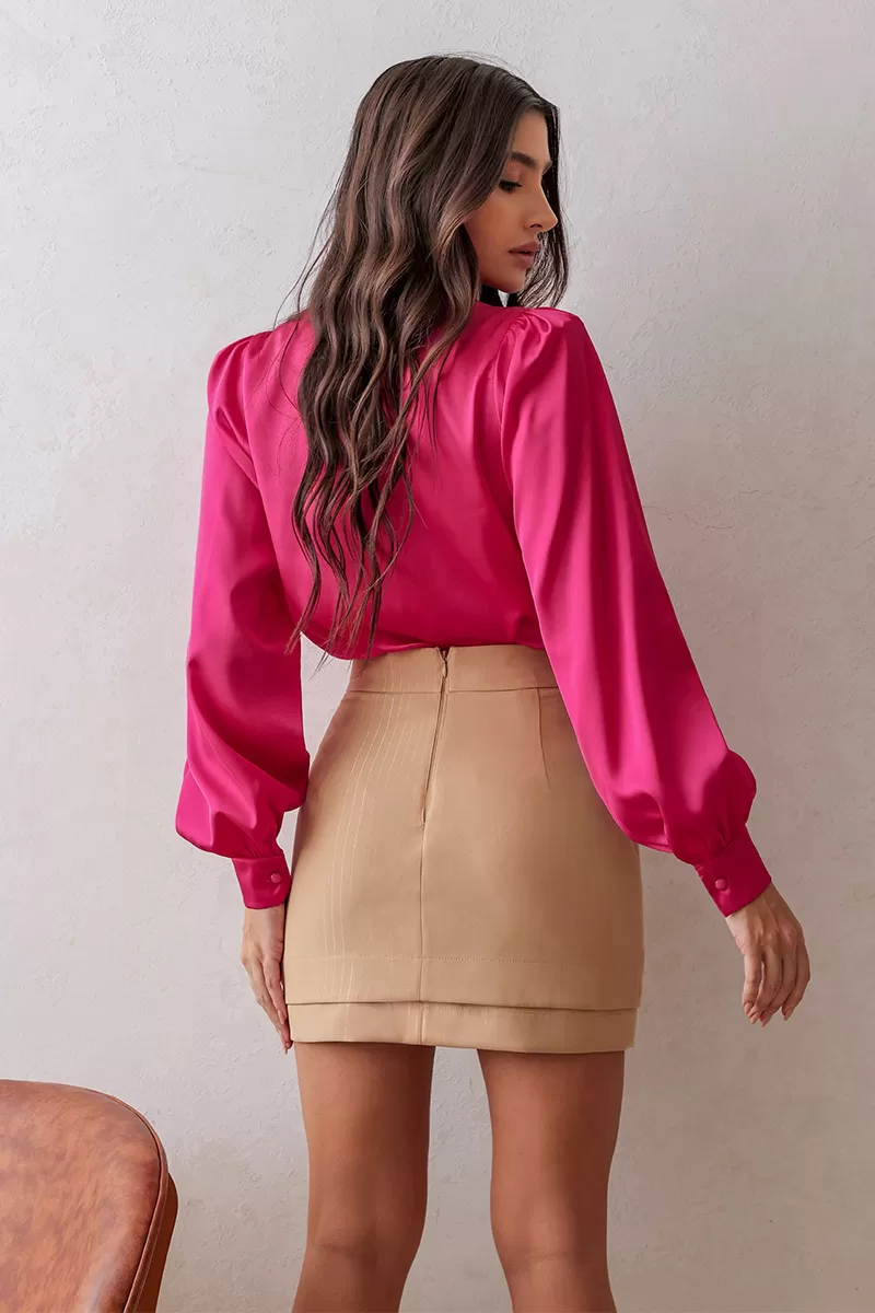 Dot Clothing - Camisa Dot Clothing Acetinada com Gola Pink - 2671PINK