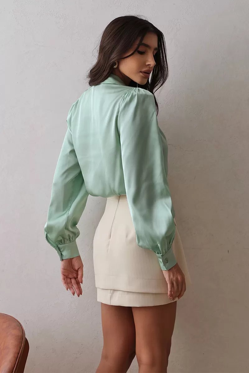 Dot Clothing - Dot Clothing Satin Shirt with Green Collar - 2671VERDE