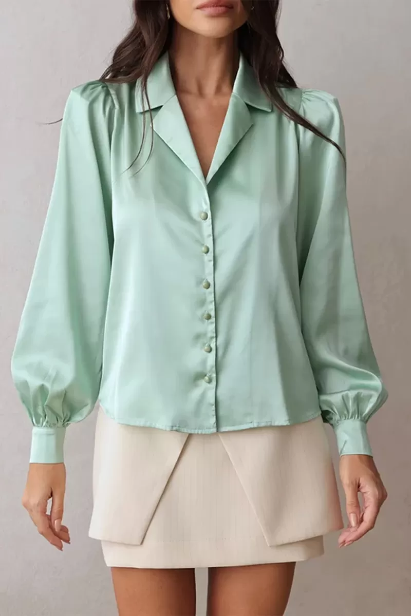 Dot Clothing - Dot Clothing Satin Shirt with Green Collar - 2671VERDE