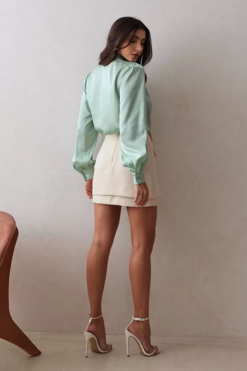 Dot Clothing - Dot Clothing Satin Shirt with Green Collar - 2671VERDE