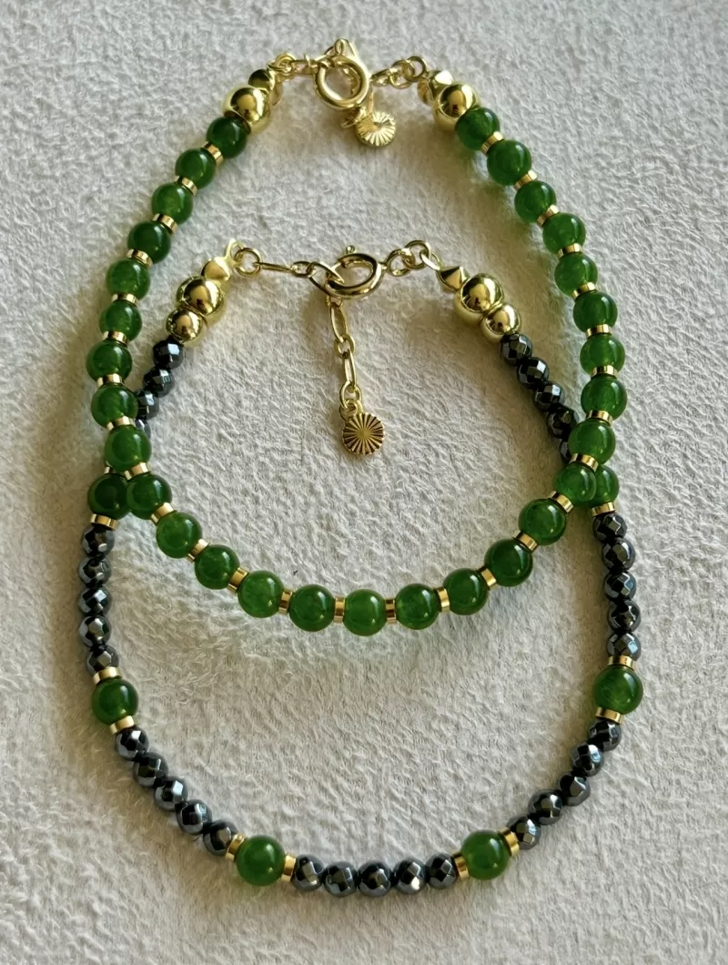 Mikabe - Pulseira Dupla Hematita e Ágata Verde - MK2075