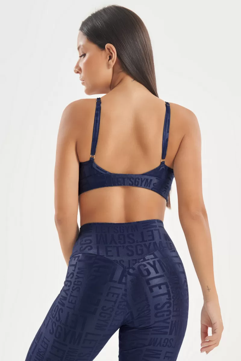 Lets Gym - Navy Blue Velvet Name Top - 2627AZM