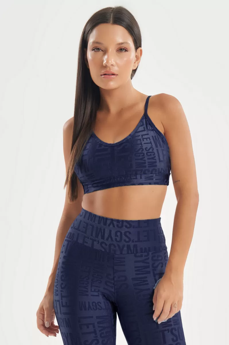 Lets Gym - Navy Blue Velvet Name Top - 2627AZM