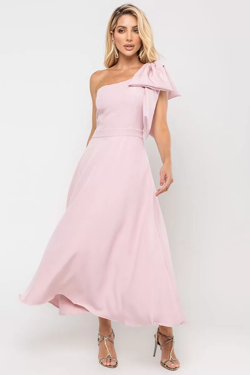 Miss Misses - Glaucia One Shoulder Dress with Pink Bow - 54625060