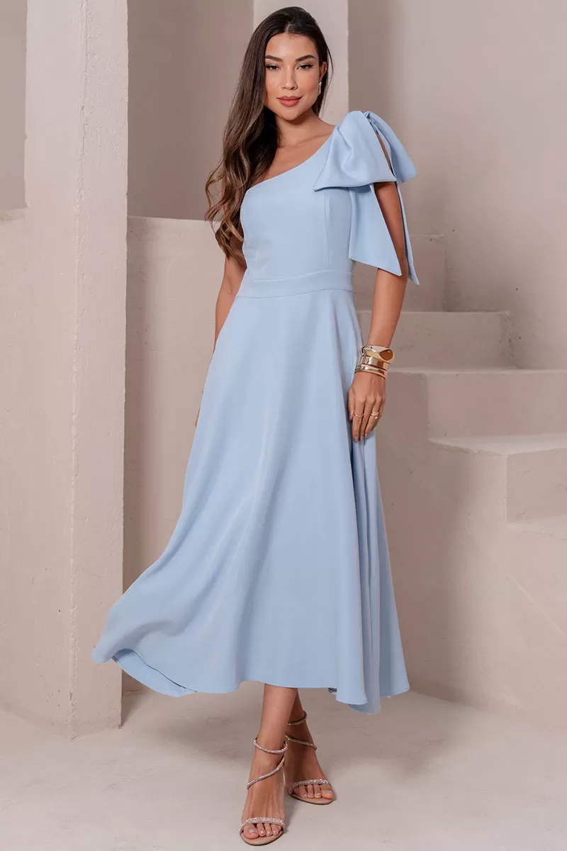 Miss Misses - Glaucia One Shoulder Dress with Blue Bow - 54625002