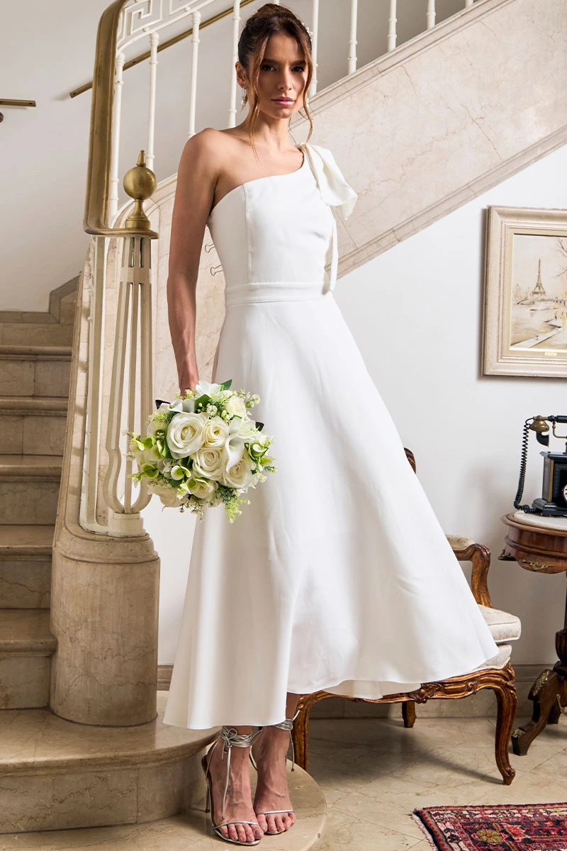 Miss Misses - Glaucia One Shoulder Dress with Off White Bow - 54625030