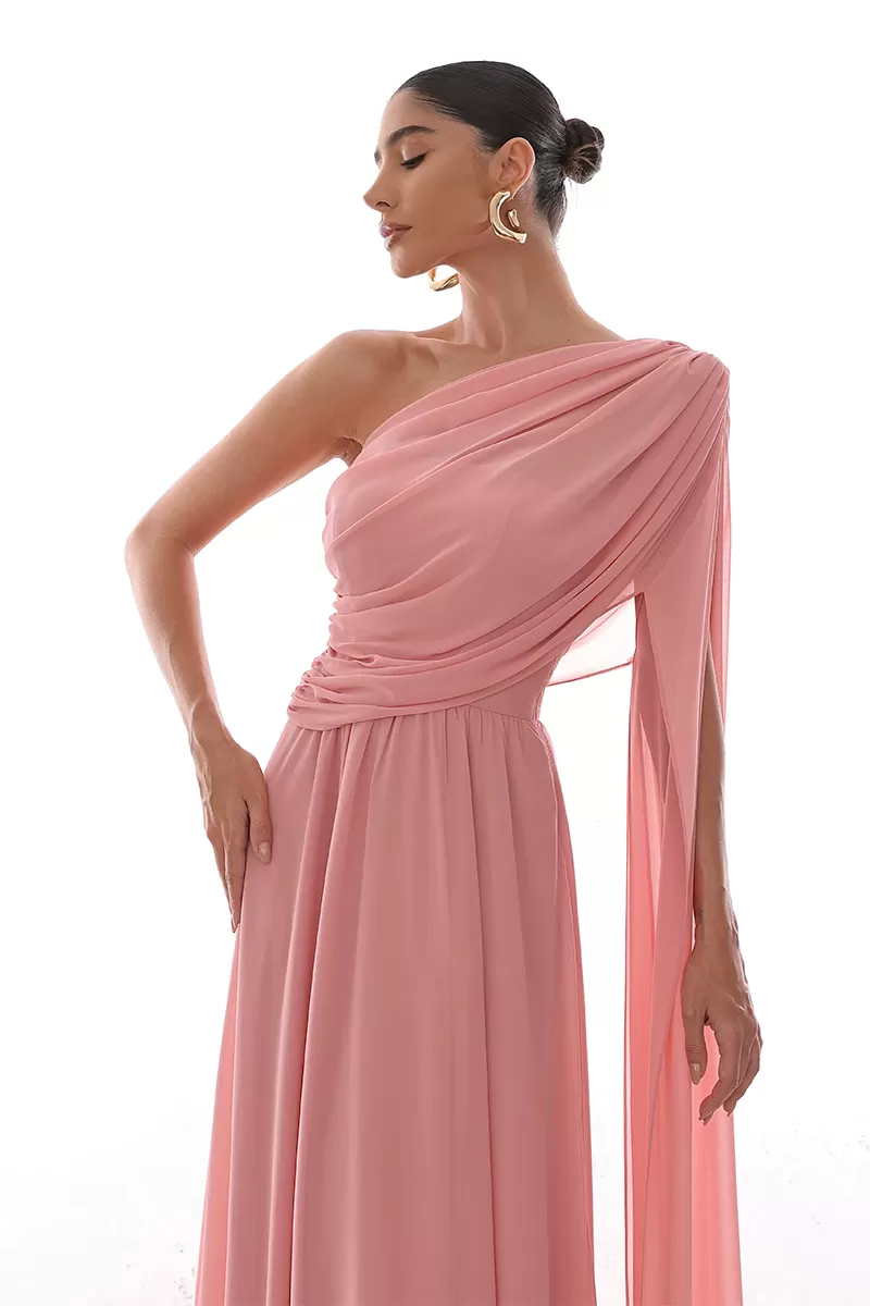 Dot Clothing - Vestido Dot Clothing Longo Capa Drapeada Rosa - 2758ROSA