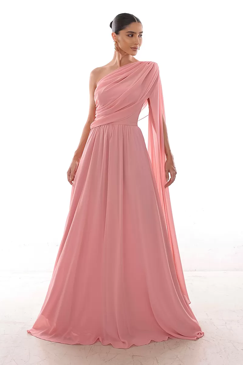 Dot Clothing - Vestido Dot Clothing Longo Capa Drapeada Rosa - 2758ROSA