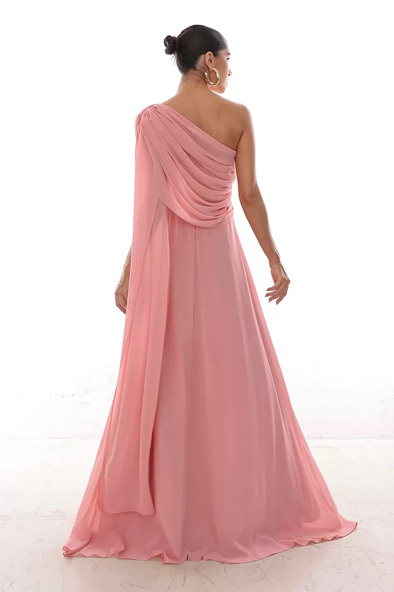 Dot Clothing - Vestido Dot Clothing Longo Capa Drapeada Rosa - 2758ROSA